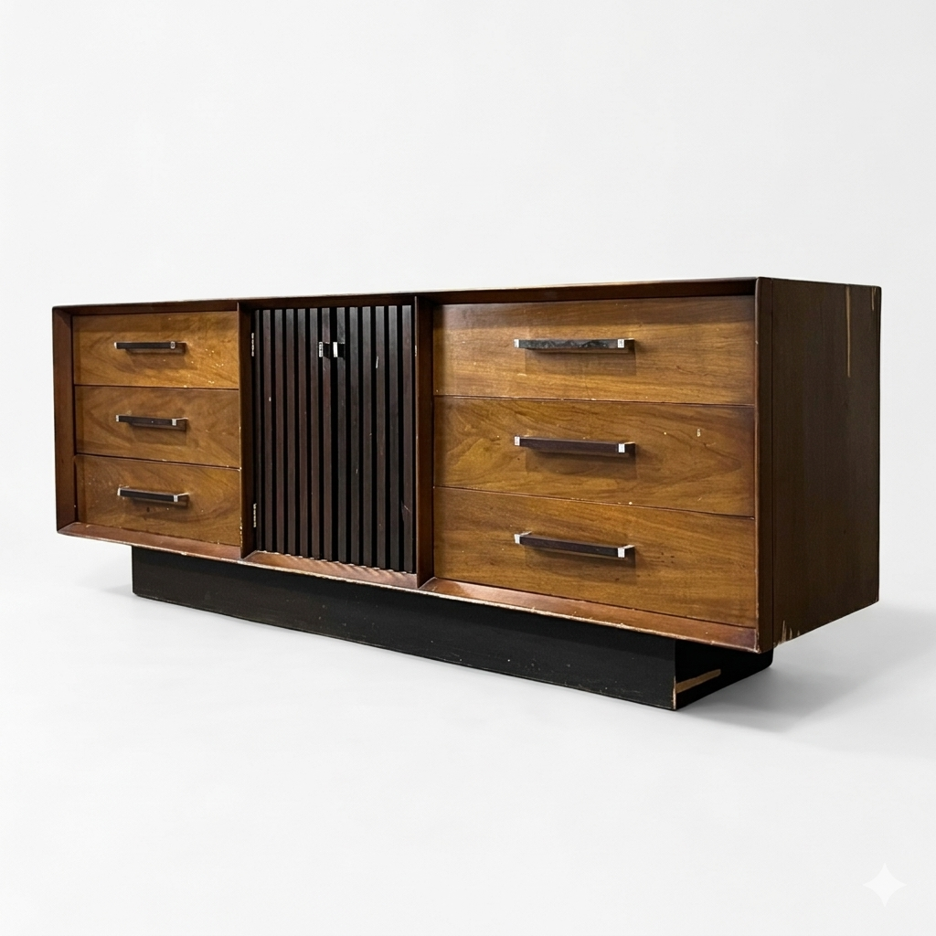 Lane Tower Suite Vintage Mid Century Modern Brutalist Lowboy Dresser c. 1970s
