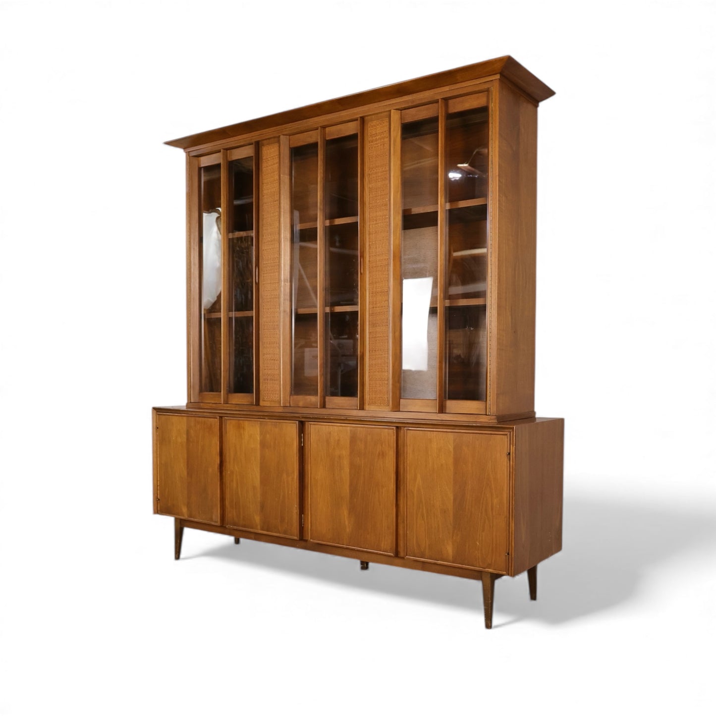 American of Martinsville Vintage Mid Century Modern 2 Piece China Cabinet Hutch c. 1960s