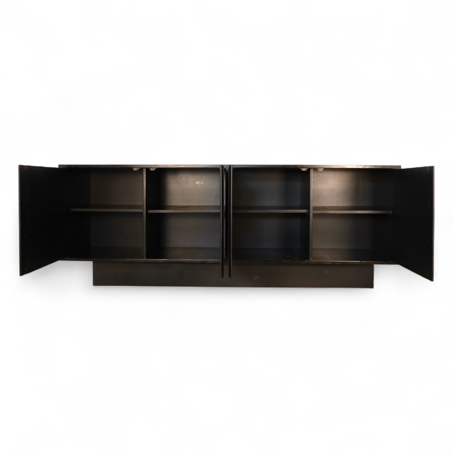 Milo Baughman Style Vintage Mid Century Modern Walnut and Chrome Credenza c. 1970s