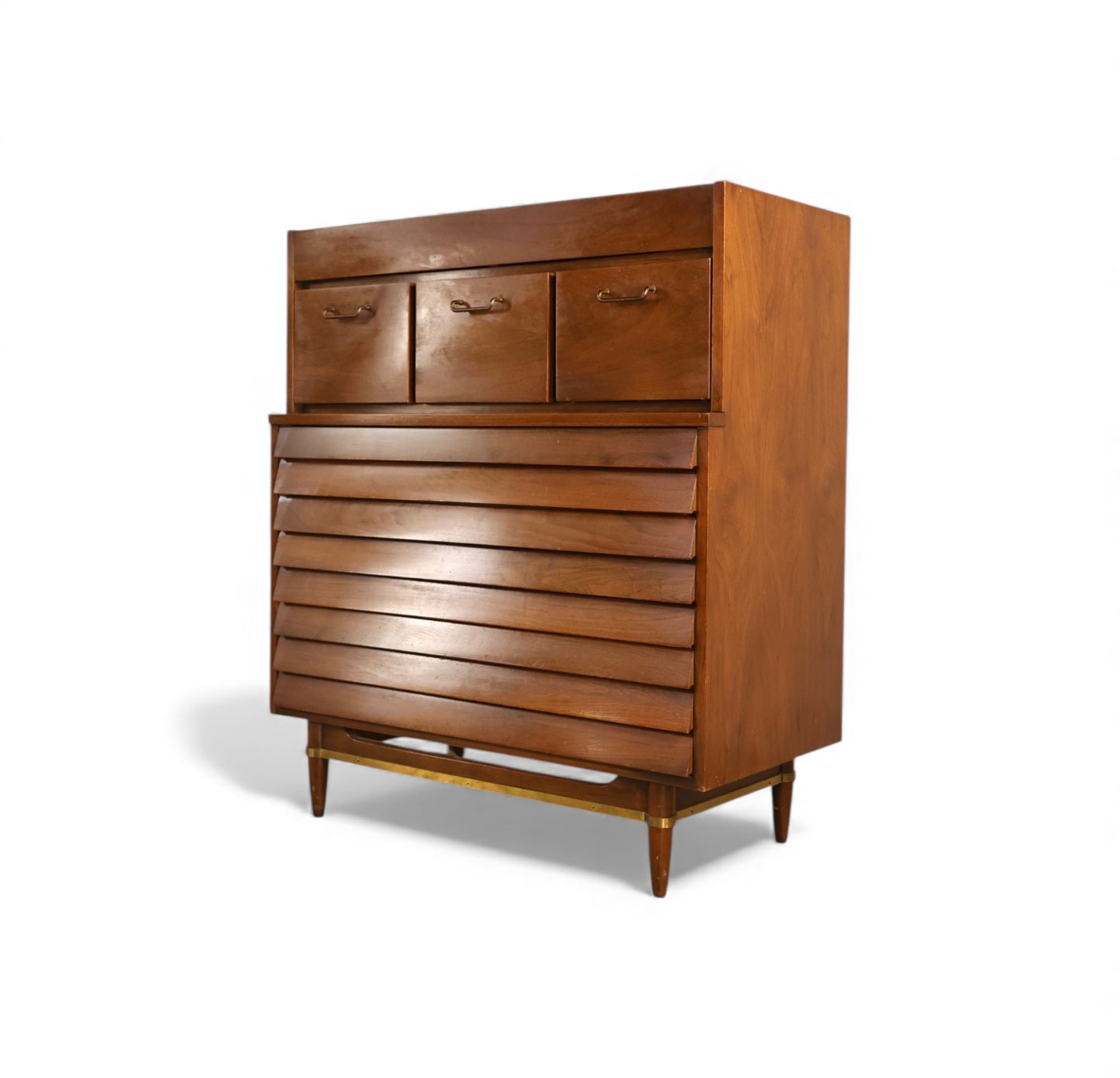 American of Martinsville Dania Collection Vintage Mid Century Modern Highboy Dresser c. 1960s