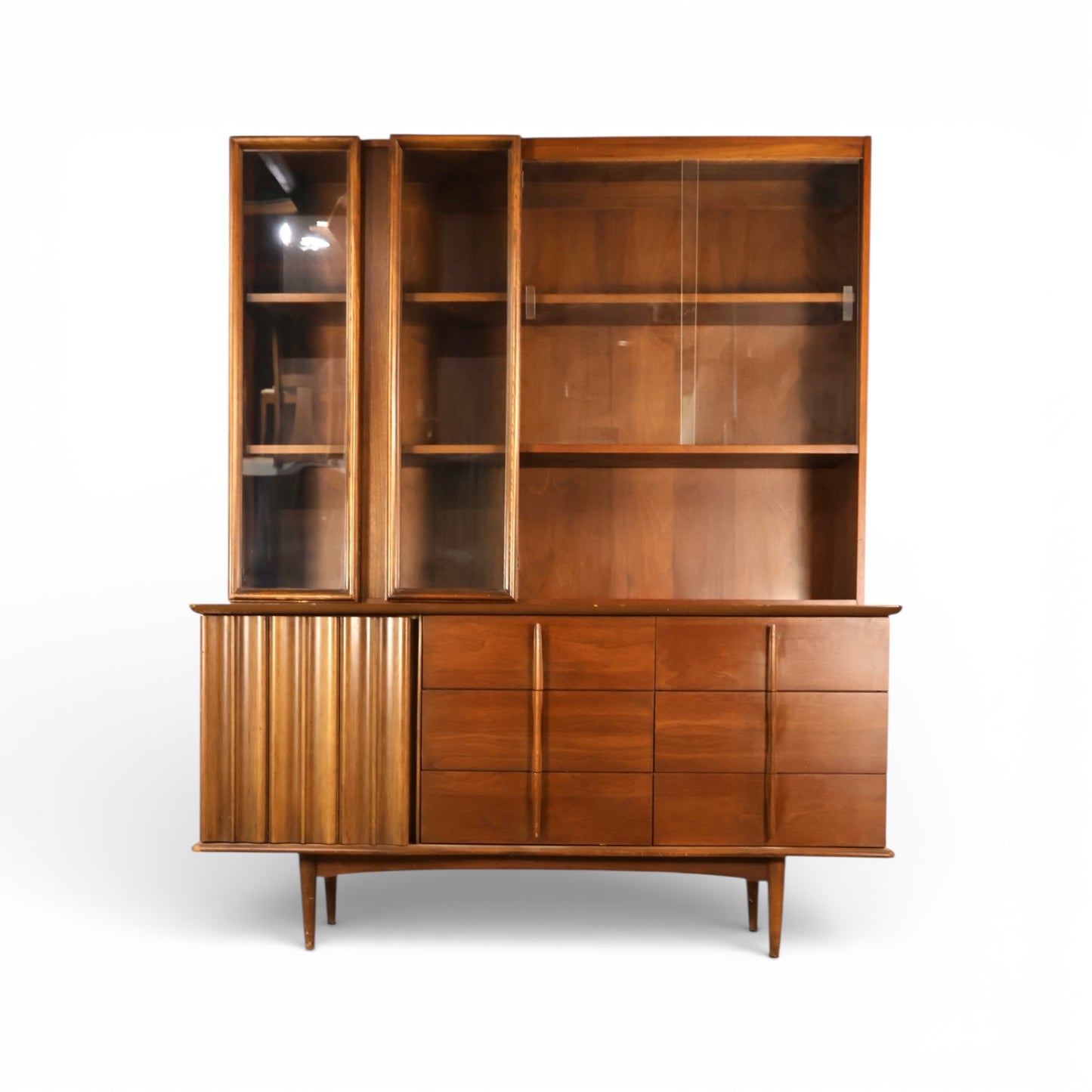 United Furniture Vintage Mid Century Modern 2 Piece China Cabinet Buffet and Hutch c. 1960s