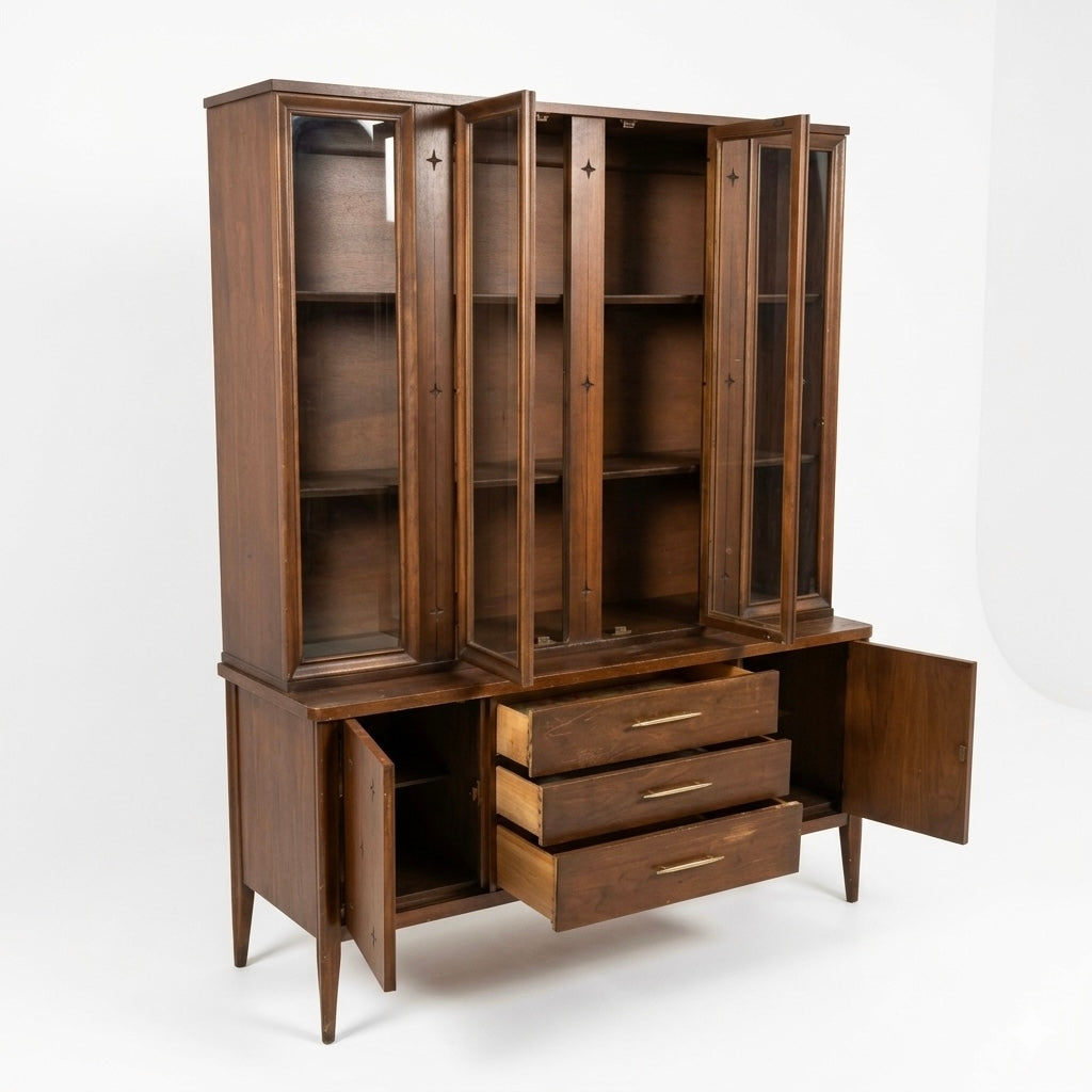 Broyhill Saga Vintage Mid Century Modern Two Piece Buffet and Hutch... — view 8