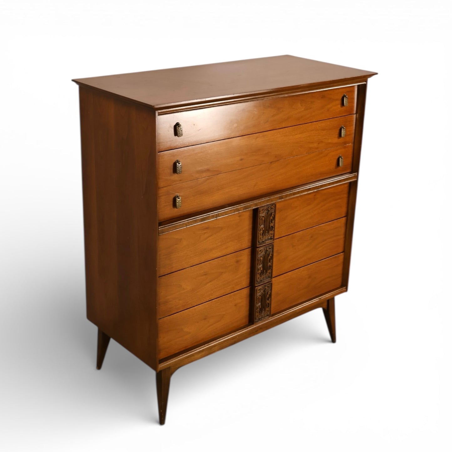 Bassett Mayan Vintage Mid Century Modern Tiki Highboy Dresser c. 1960s