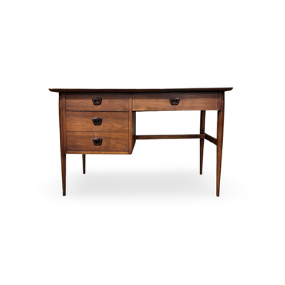 Bassett Artisan Vintage Mid Century Walnut Desk c. 1960s — walnut construction, front view