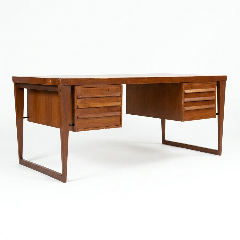 Kai Kristiansen vintage Danish mid-century modern teak desk — Scandinavian design, solid teak construction, c. 1960s