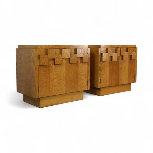Lane Staccato Vintage Mid Century Modern Brutalist White Oak Pair of Nightstands c. 1970s