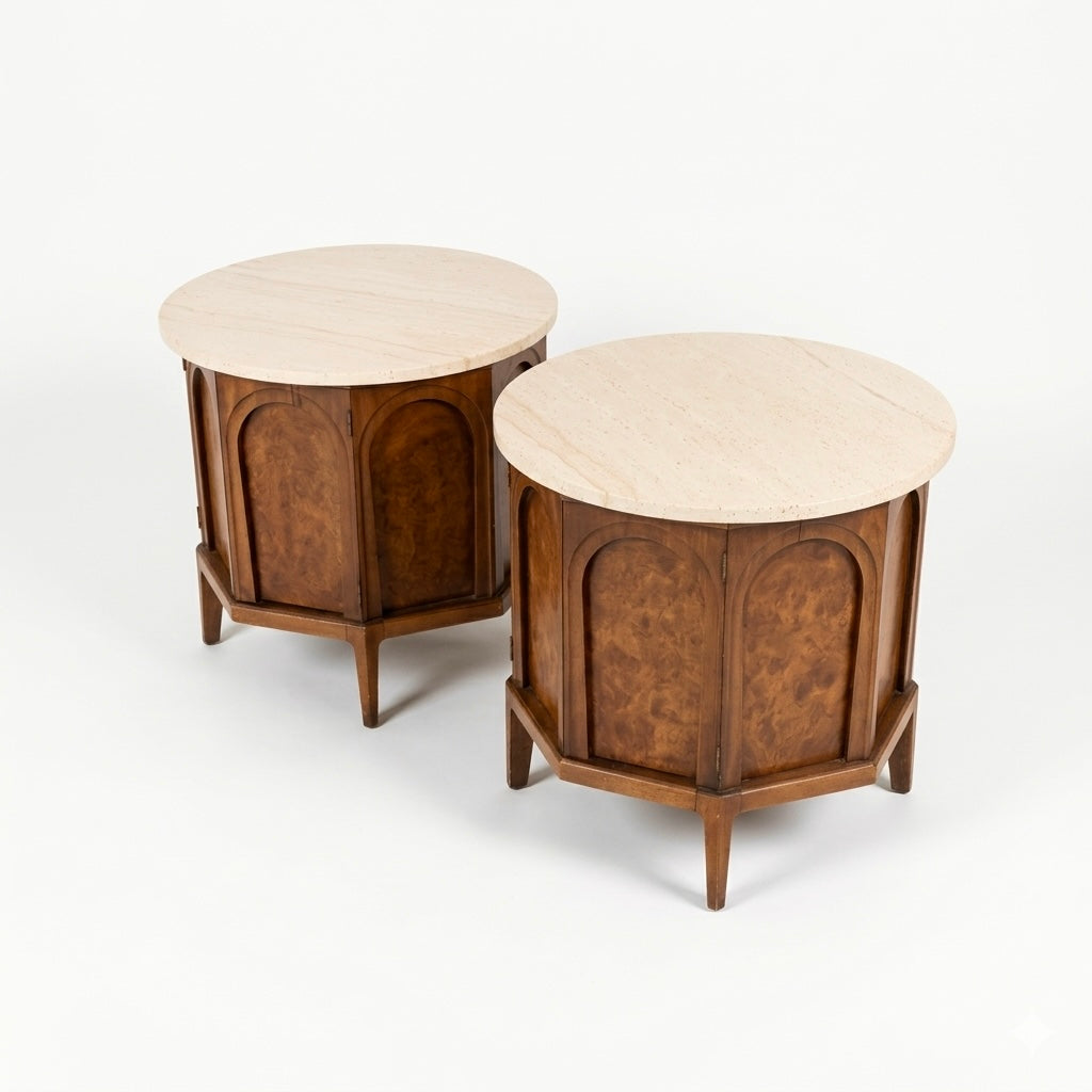 Thomasville Vintage Pair of Mid Century Modern Sculptural Round Bur... — view 5