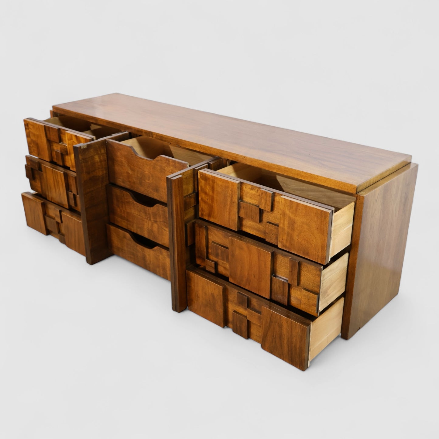 Lane Staccato Vintage Brutalist Mid Century Modern Lowboy 9 Drawer Dresser c. 1970s
