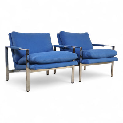 Milo Baughman for Thayer Coggin Vintage Mid Century Modern T Back L... — chrome construction, front view