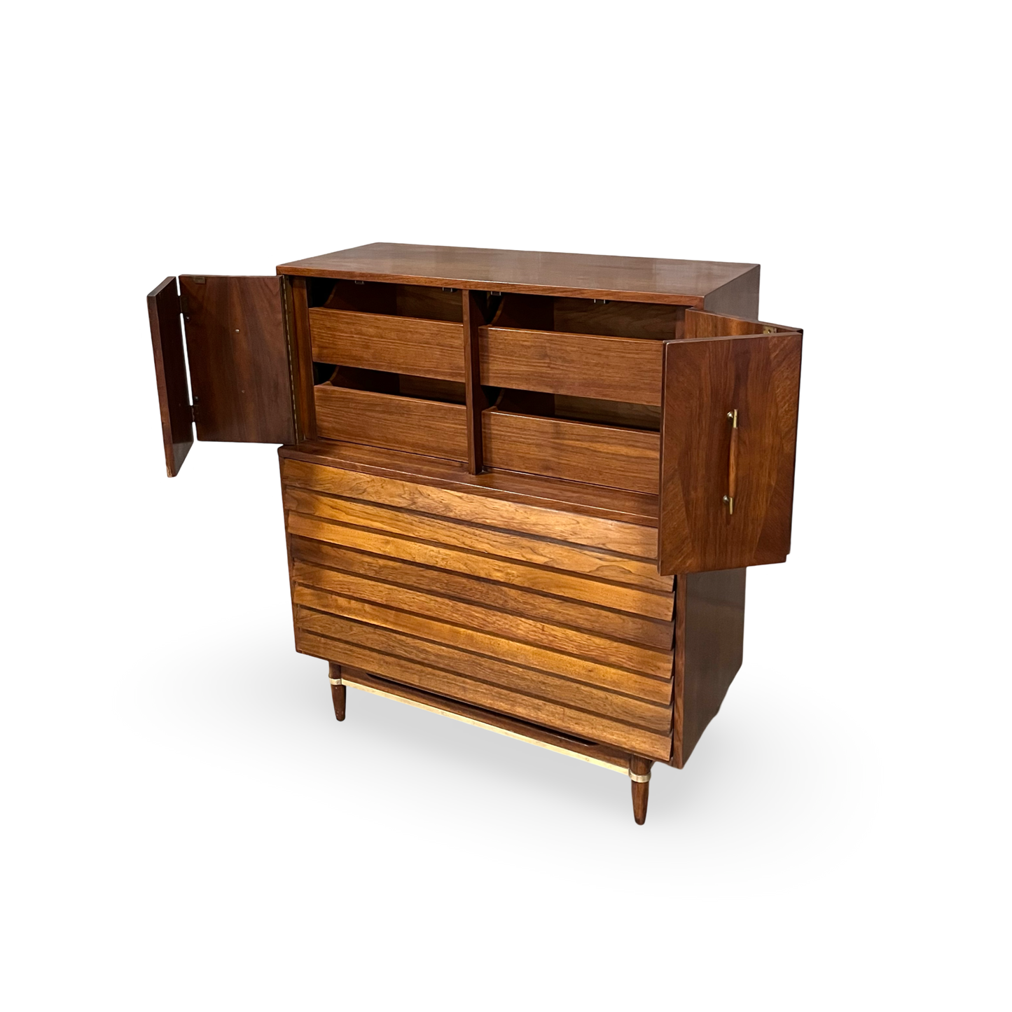 Merton Gershun for American of Martinsville Dania Collection Mid Century Modern Highboy Dresser c. 1960s