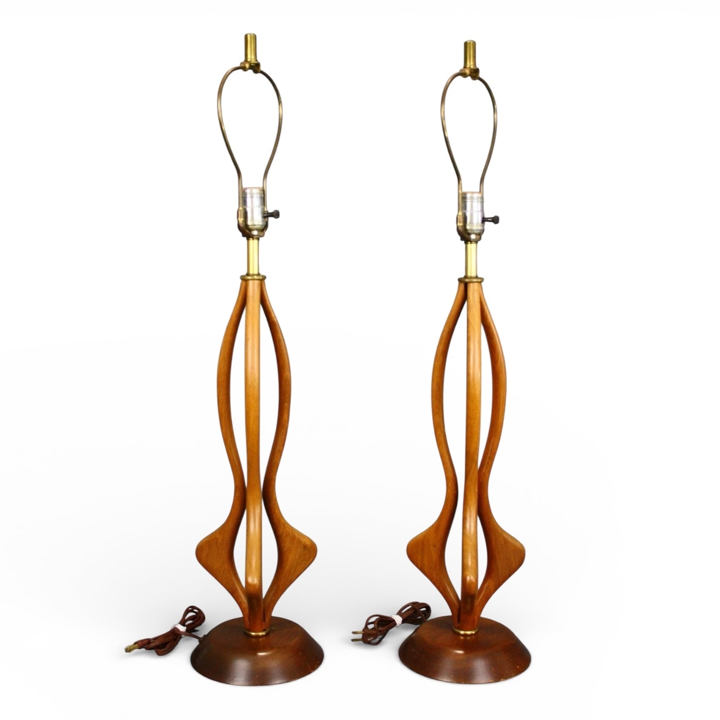 Modeline Style Pair of Vintage Mid Century Modern Sculpted Walnut Table Lamps c. 1960s