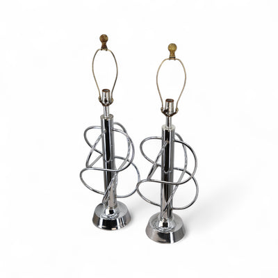 Intersecting Vintage Mid Centuey Modern Atomic Pair of Chrome Table... — chrome construction, front view