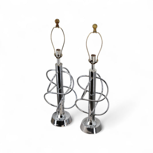 Intersecting Vintage Mid Centuey Modern Atomic Pair of Chrome Table Lamps