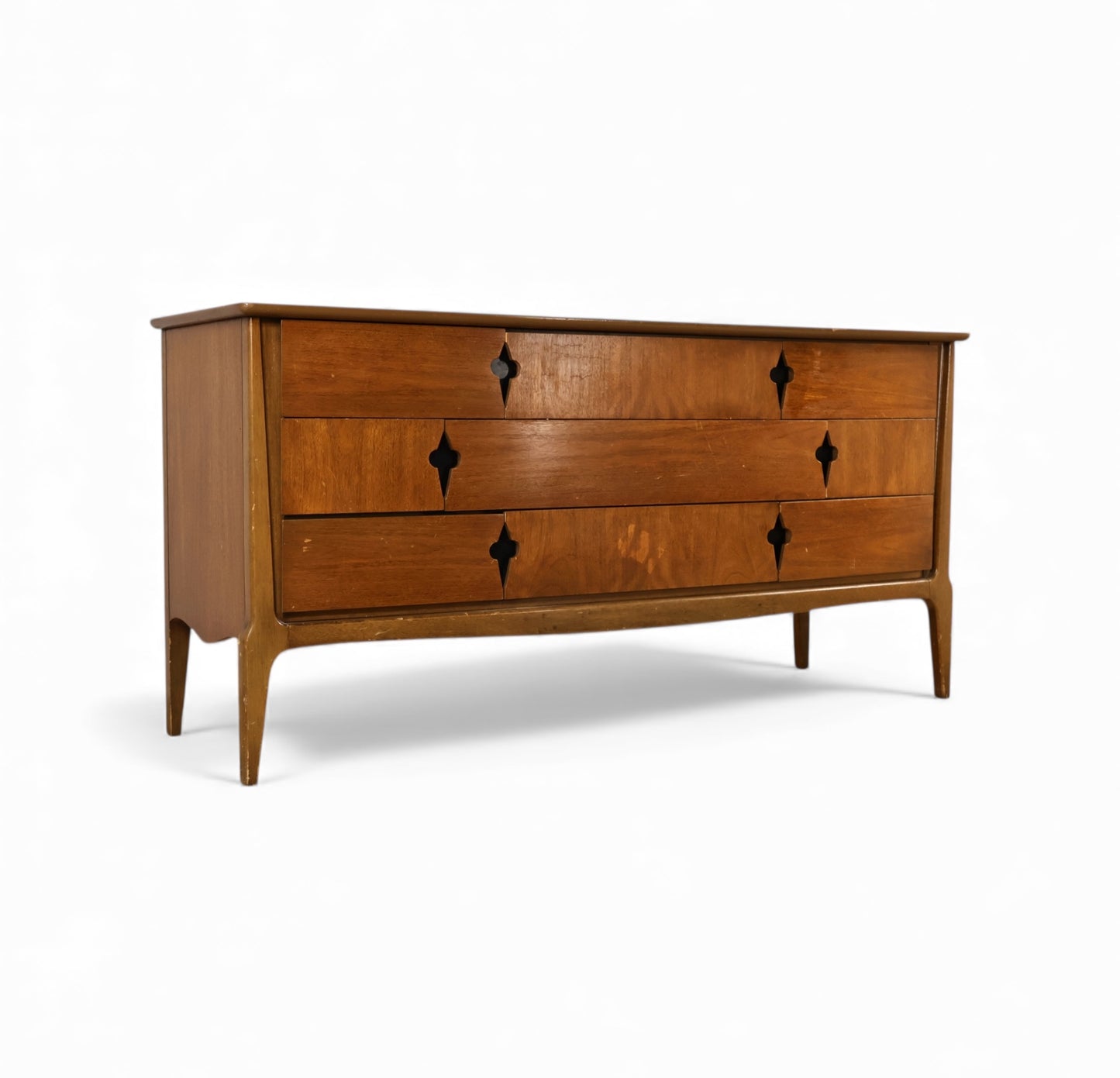 United Furniture Vintage Mid Centuet Modern 9 Drawer Keyhole Pull Lowboy Dresser c. 1960s