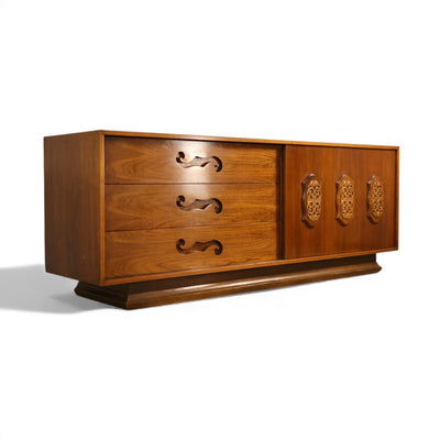 Young Manufacturing Vintage Mid Century Modern Brutalist Spanish Re... — walnut construction, front view