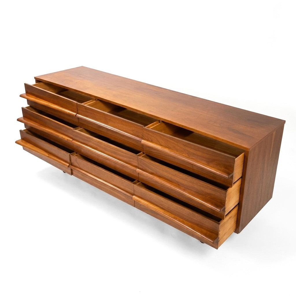 Young Manufacturing Vintage Concave Top Mid Century Lowboy Dresser c. 1960s