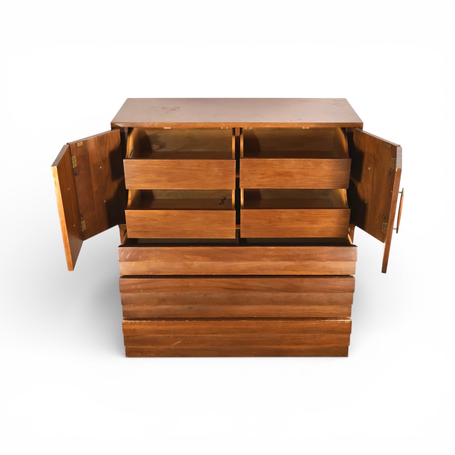 American of Martinsville Dania Collection Vintage Mid Century Modern Highboy Dresser with Doors c. 1960s