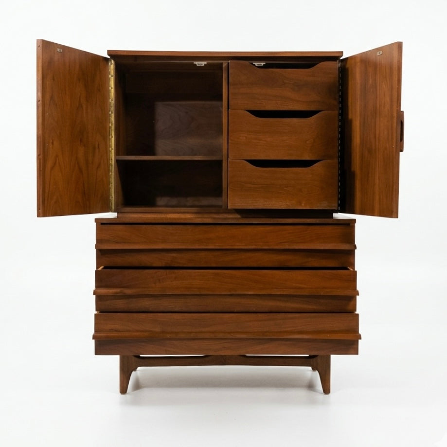 Young Manufacturing Vintage Concave Top Mid Century Modern Highboy Dresser c. 1960s — view 8