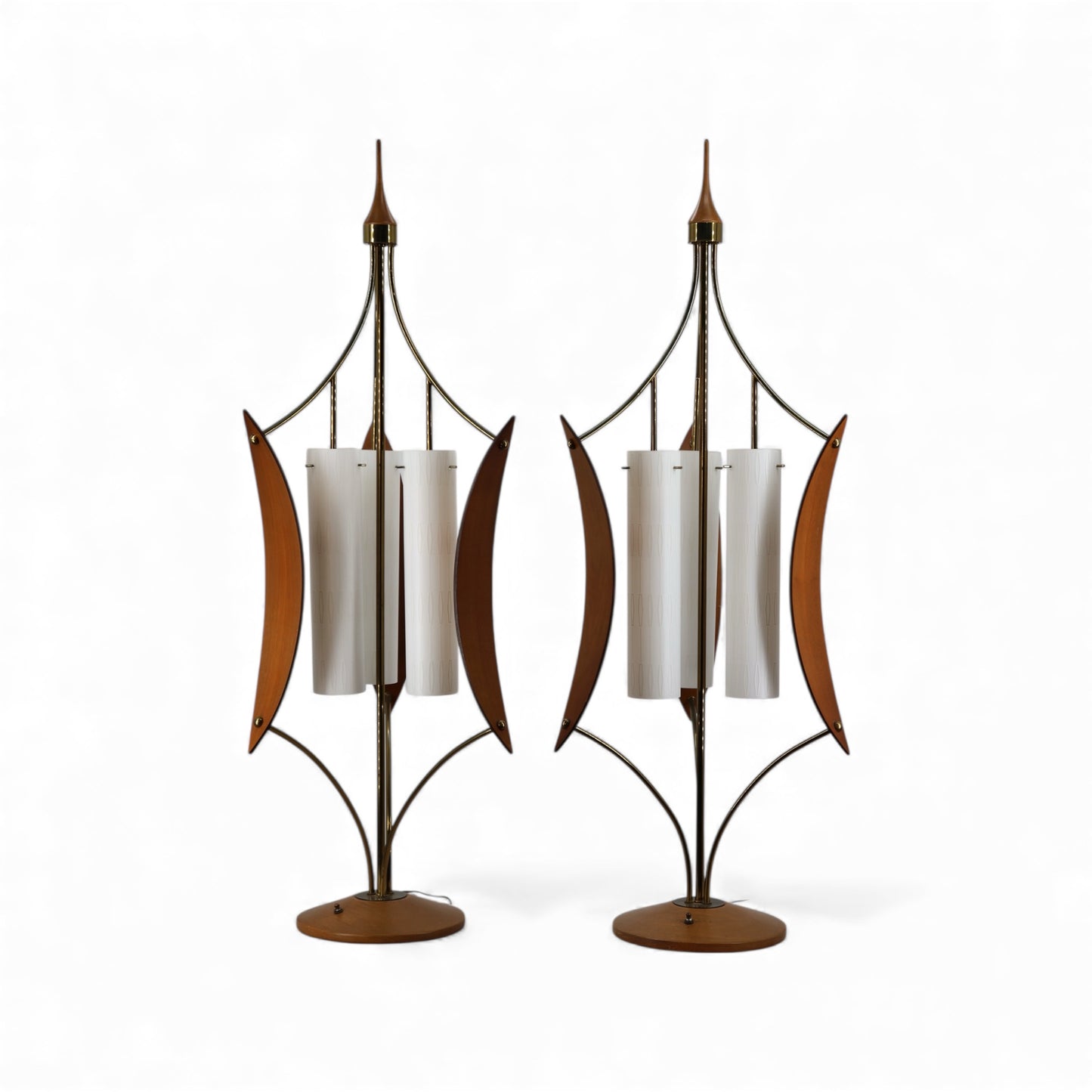 Modeline Style Vintage Mid Century Modern Brass and Walnut Sculptural Table Lamp One or Pair c. 1960s