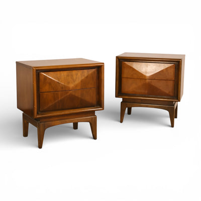 United Furniture Diamond Front Vintage Mid Century Modern Pair of N... — walnut construction, front view