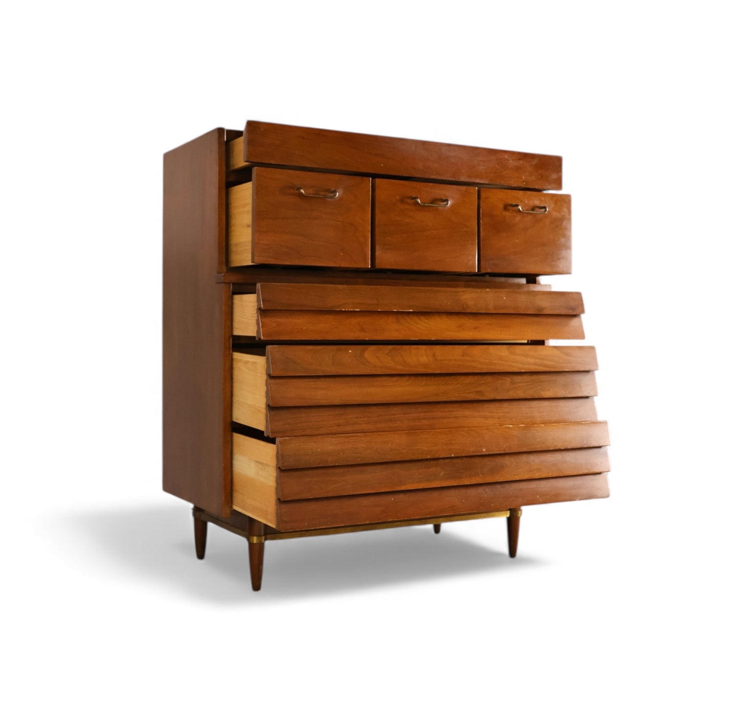 American of Martinsville Dania Collection Vintage Mid Century Modern Highboy Dresser c. 1960s