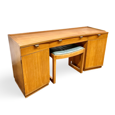 Edward Wormley for Drexel Precedent Vanity Desk & Stool c. 1950s — brass construction, front view