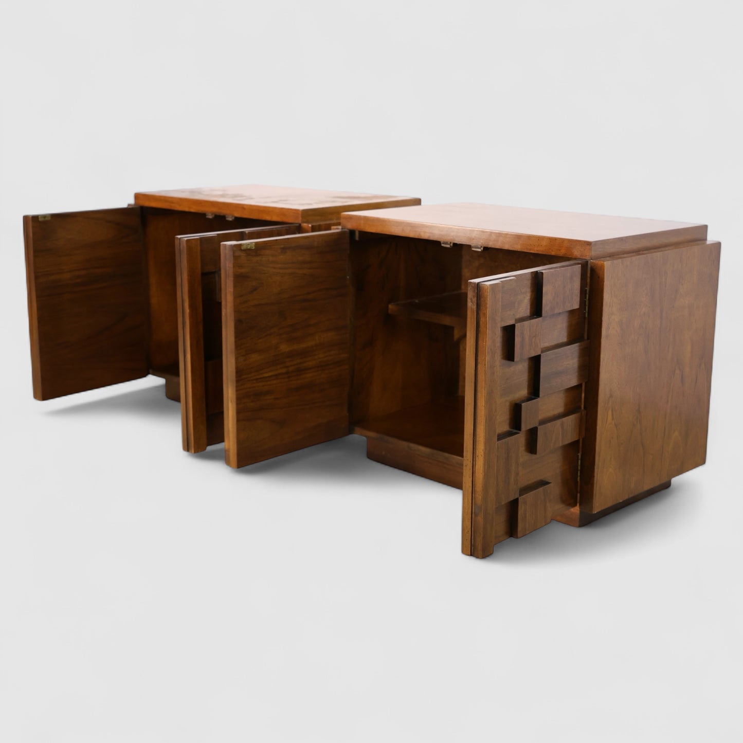Lane Staccato Vintage Brutalist Mid Century Modern Pair of Nightstands c. 1960s
