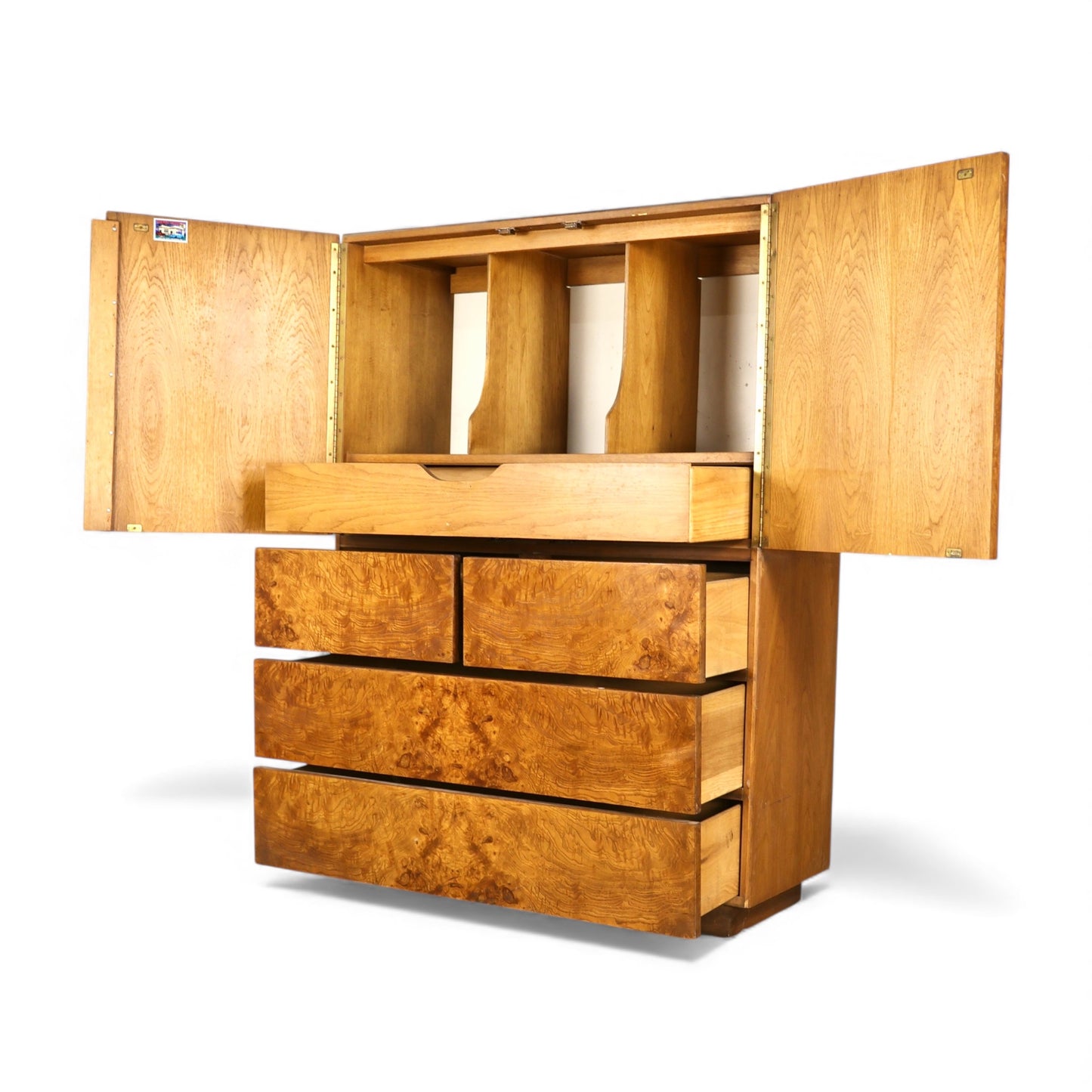 Lane Vintage Brutalist Mid Century Modern Burl Armoire c. 1970s