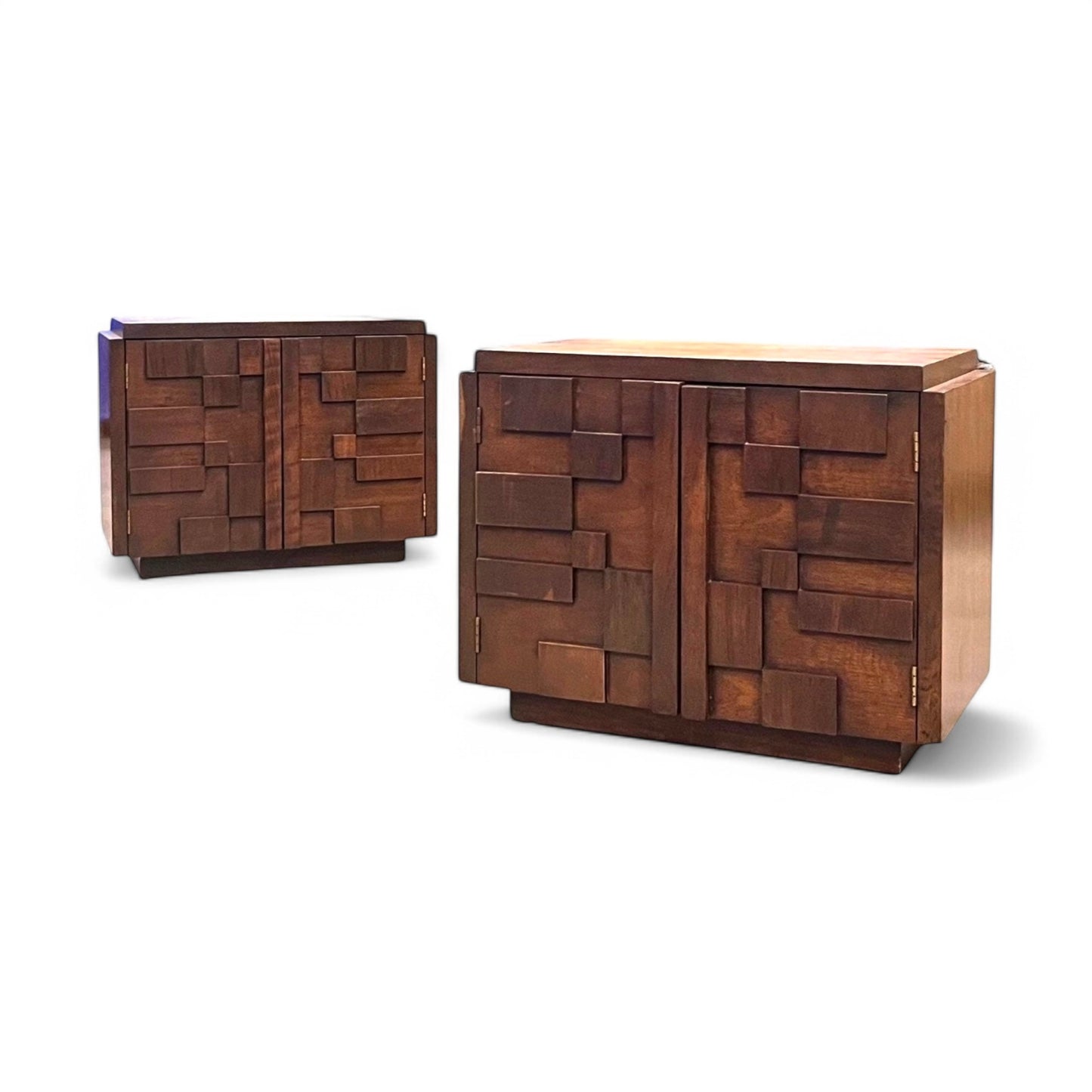 Lane Staccato Vintage Mid Century Modern Brutalist Nightstand Pair c. 1970s