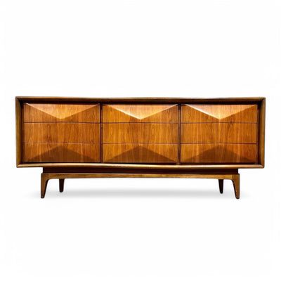 United Furniture Diamond Front Mid Century Modern Lowboy Dresser c.... — walnut construction, front view
