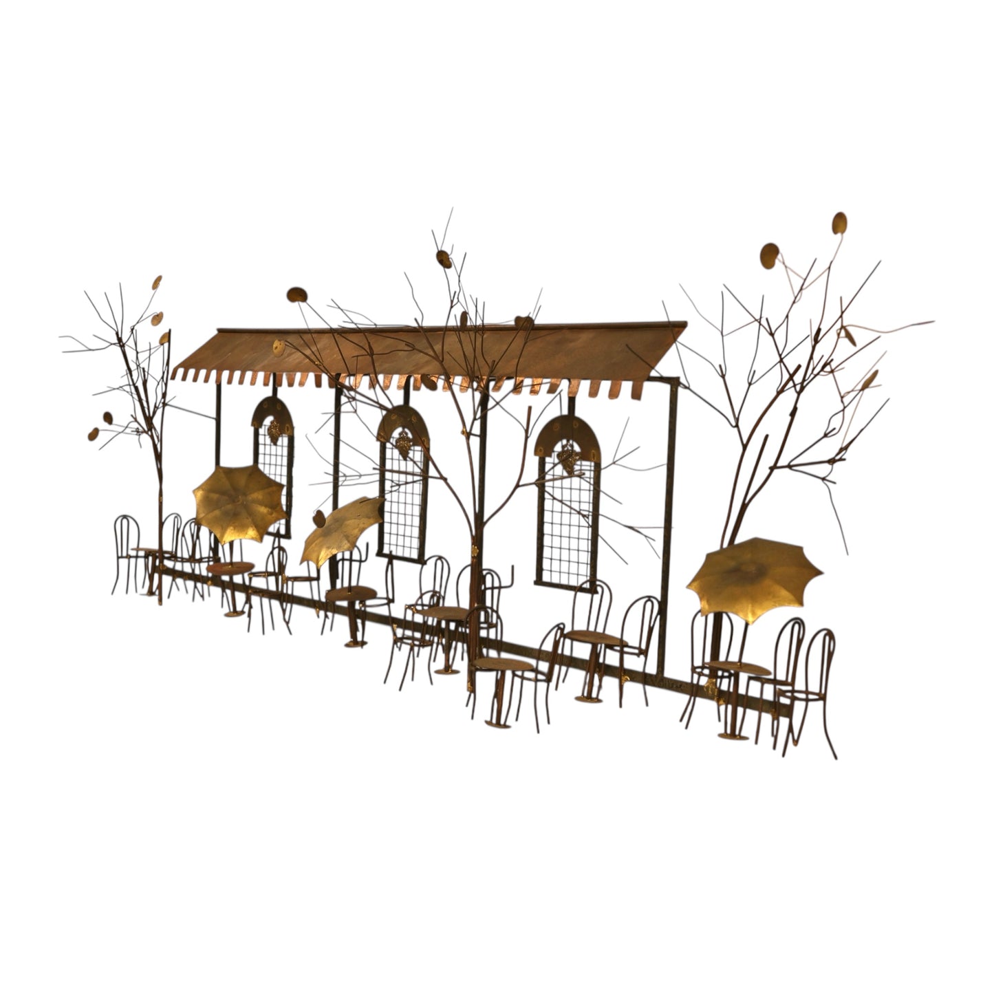 Curtis Jere Vintage Mid Century Modern Brass Wall Hanging Parisian Cafe Sculpture c. 1960s