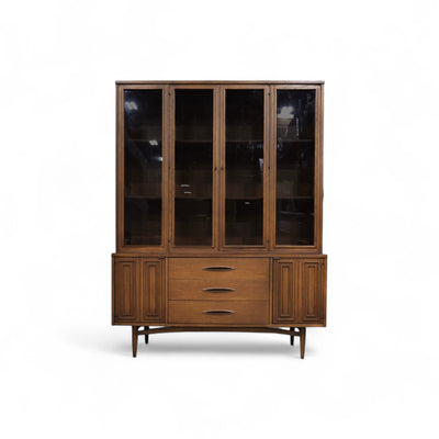 Broyhill Sculptra Vintage Mid Century Modern Buffet and Hitch China... — walnut construction, front view