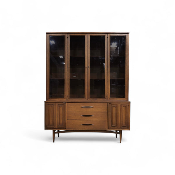 Broyhill Sculptra Vintage Mid Century Modern Buffet and Hitch China... — walnut construction, front view