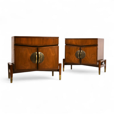 Helen Hobey Baker Pair of Vintage Mid Century Modern Nightstands c.... — brass construction, front view