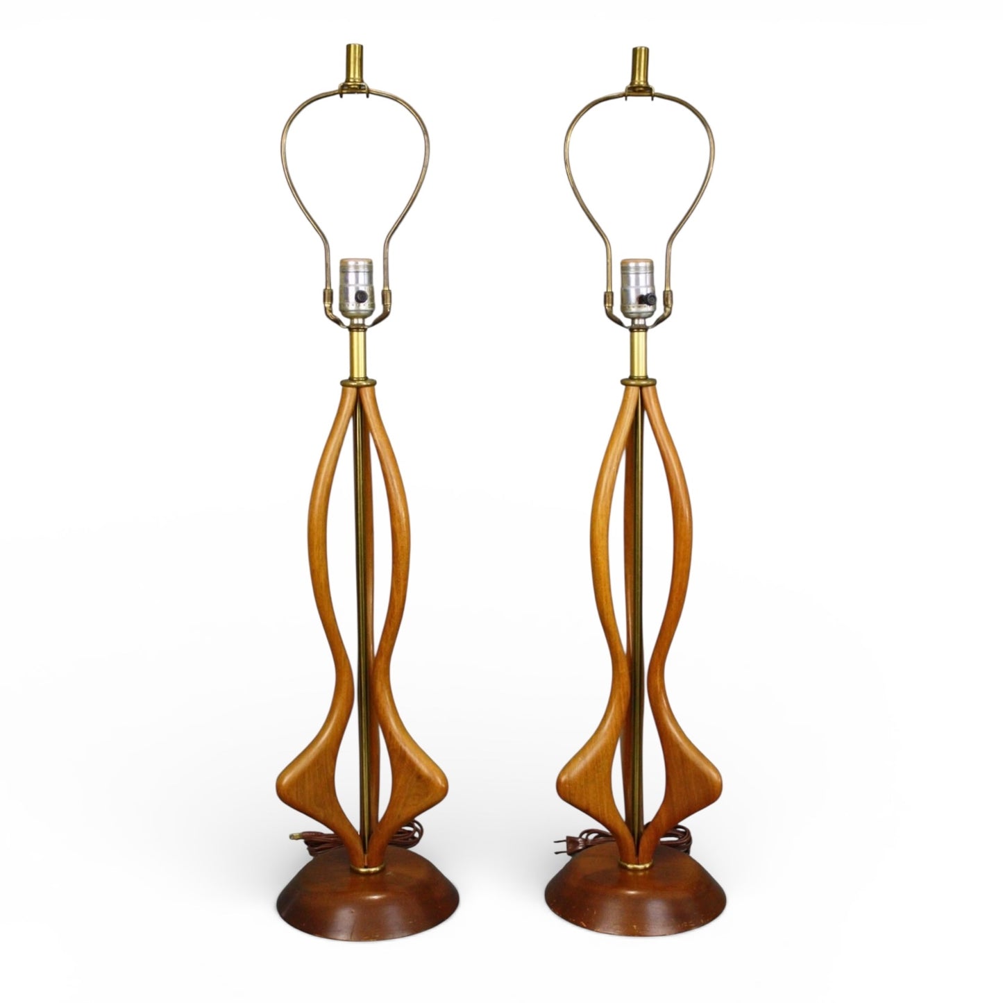 Modeline Style Pair of Vintage Mid Century Modern Sculpted Walnut Table Lamps c. 1960s