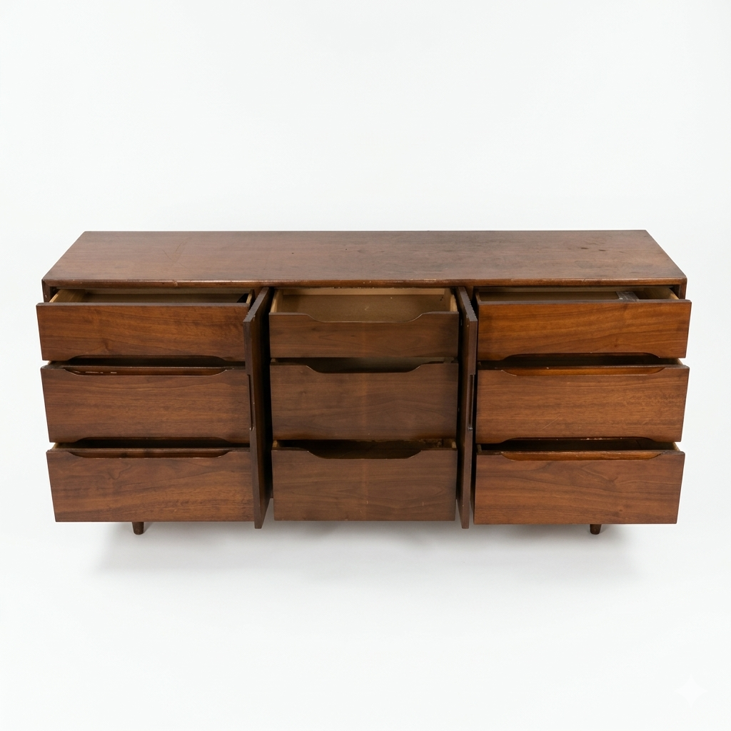 Ramseur Furniture Vintage Mid Century Modern 9 Drawer Lowboy Dresser c. 1960s