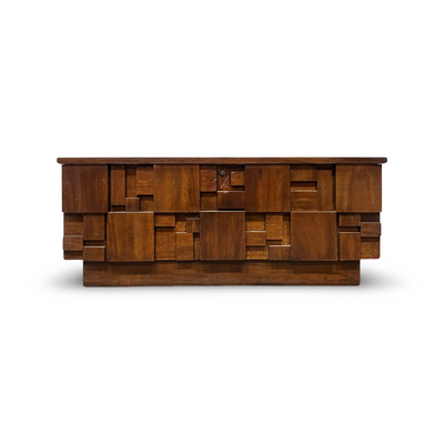 Lane Staccato Brutalist Mid Century Modern Lane Cedar Chest c. 1970s — walnut construction, front view