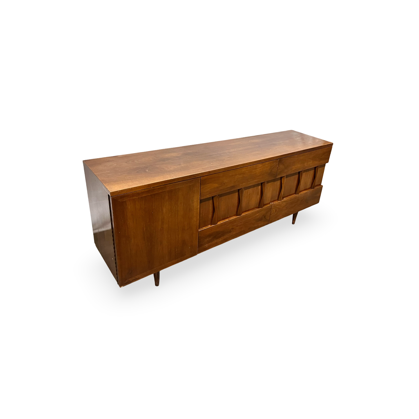 American of Martinsville Vintage Mid Century Modern Brutalist Lowboy Dresser c. 1960s