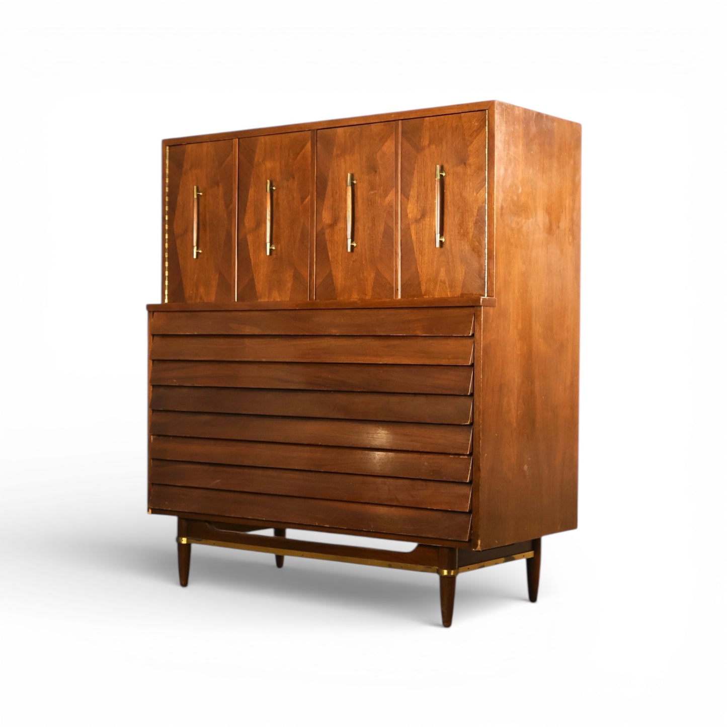 American of Martinsville Dania Collection Vintage Mid Century Modern Highboy Dresser with Doors c. 1960s
