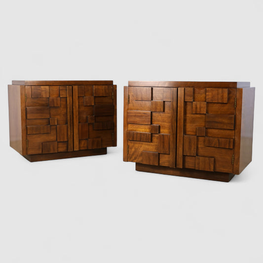 Lane Staccato Vintage Brutalist Mid Century Modern Pair of Nightstands c. 1960s