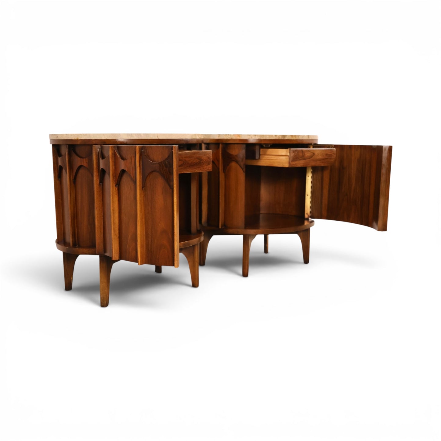 Kent Coffey Perspecta Vintage Mid Century Modern Marble Top Pair of Nightstands c. 1960s