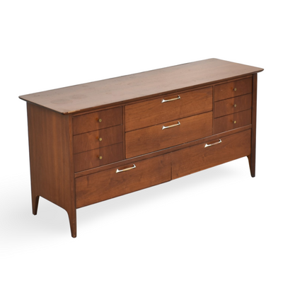 Drexel Modern Line Vintage Mid Century Modern 10 Drawer Dresser c. ... — brass construction, front view