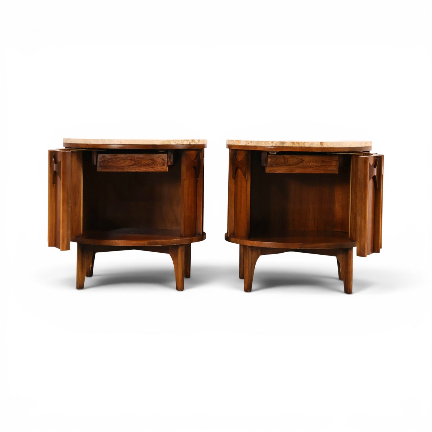 Kent Coffey Perspecta Vintage Mid Century Modern Marble Top Pair of Nightstands c. 1960s