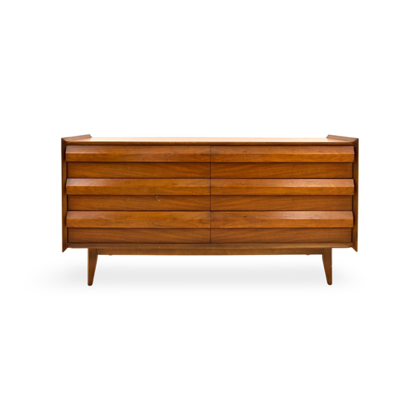 Lane First Edition Vintage Mid Century Modern 6 Drawer Lowboy Dress... — walnut construction, front view