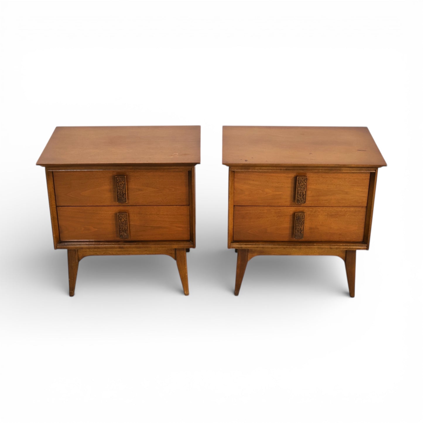 Bassett Mayan Vintage Mid Century Modern Tiki Pair of Nightstands