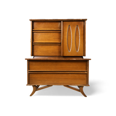Sculpted Vintage Mid Century Modern 8 Drawer Highboy Dresser c. 1960s — front view