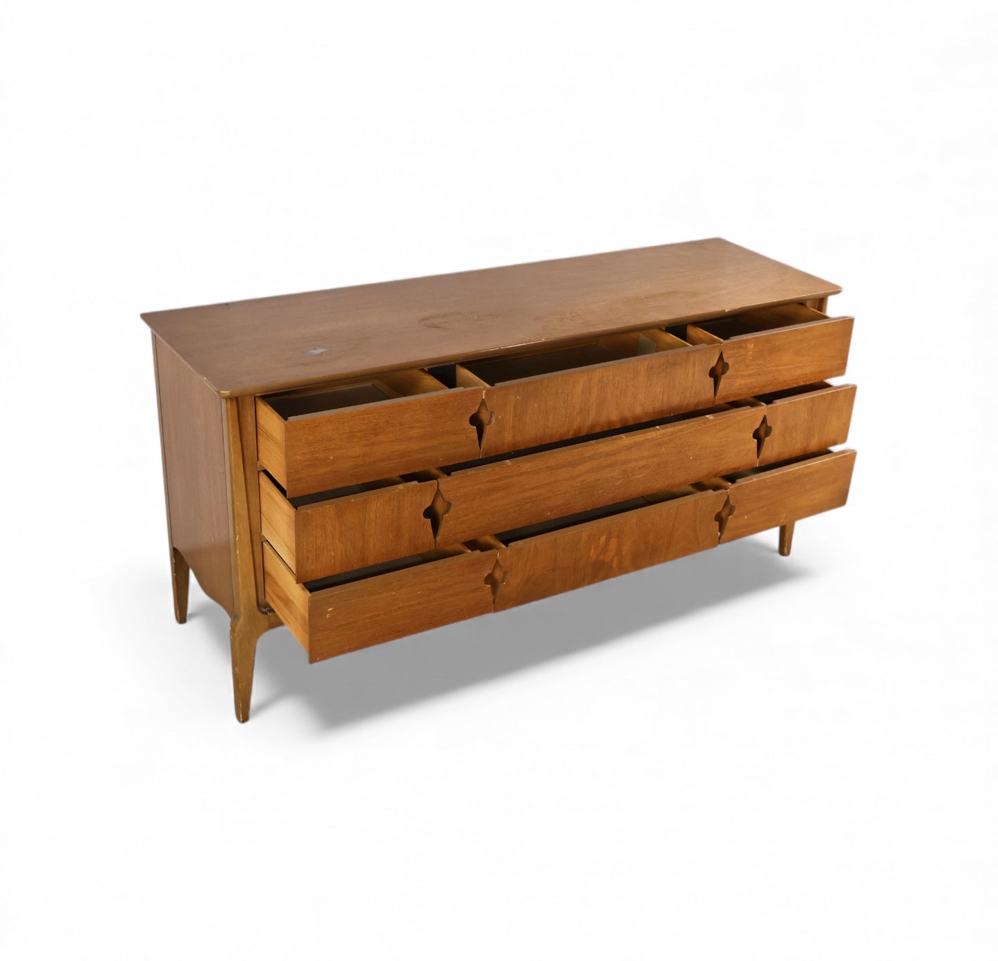 United Furniture Vintage Mid Centuet Modern 9 Drawer Keyhole Pull Lowboy Dresser c. 1960s