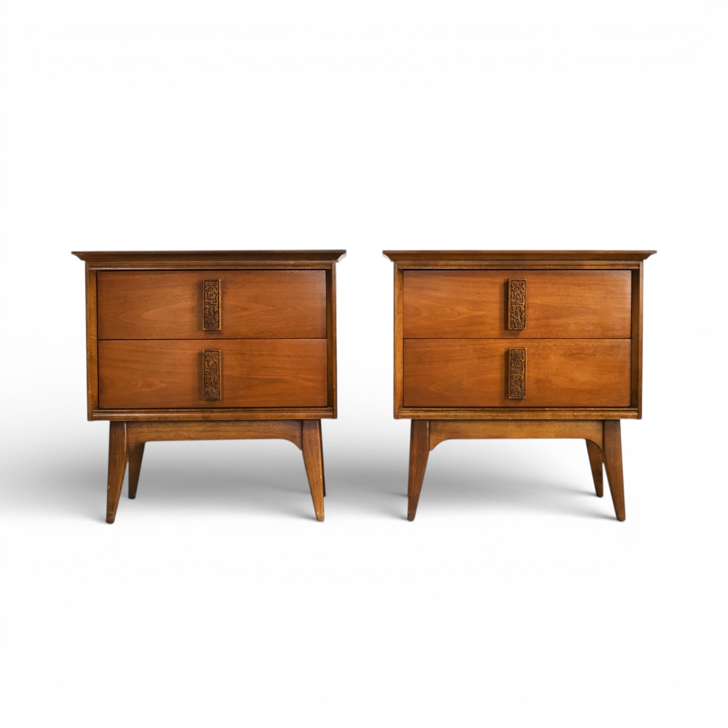 Bassett Mayan Vintage Mid Century Modern Tiki Pair of Nightstands