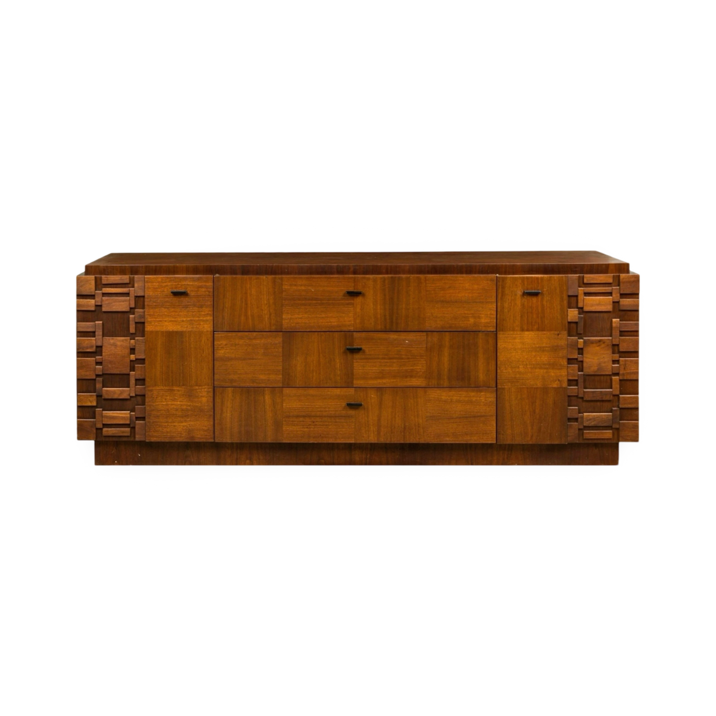 Brutalist dresser with geometric block patterns, MCM design