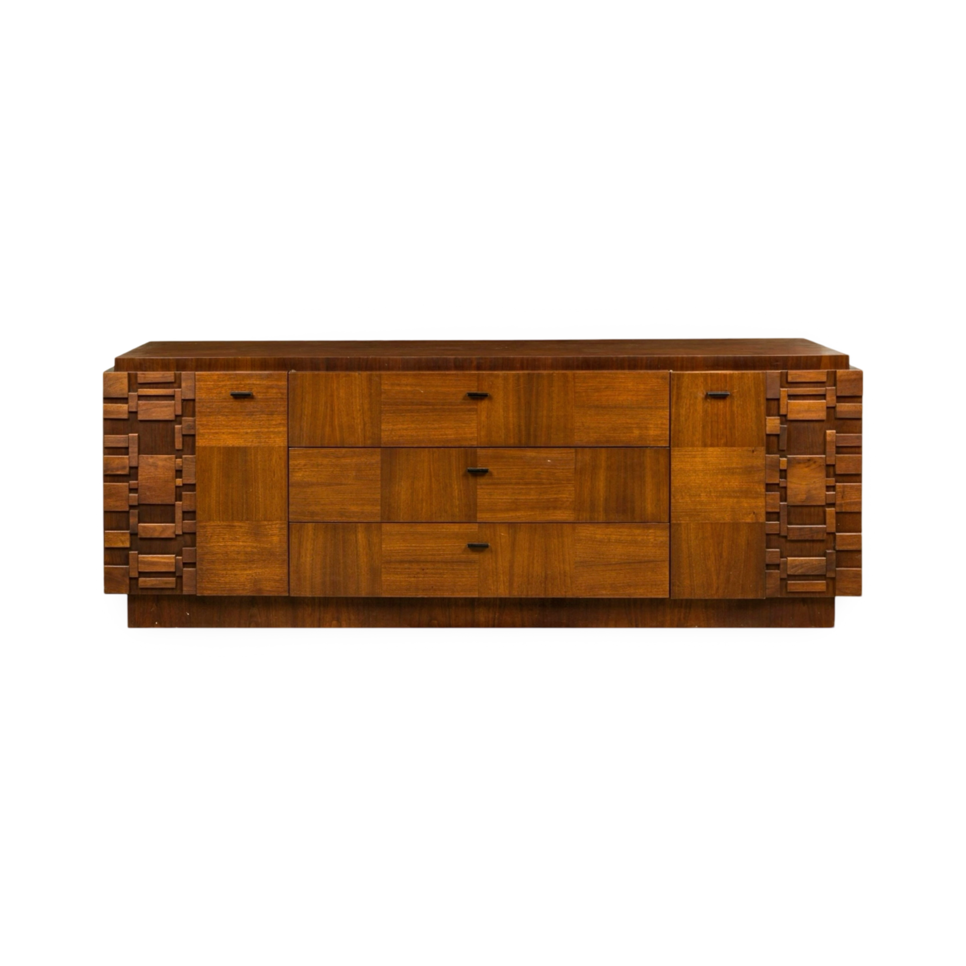 Brutalist dresser with geometric block patterns, MCM design
